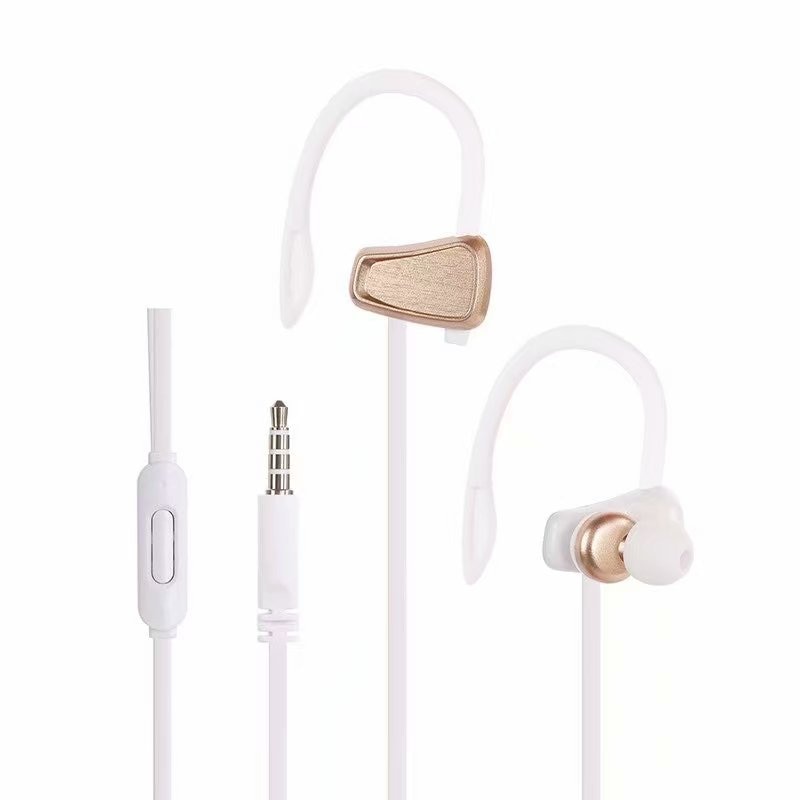 Wired Earphone Ear Hook Metal Music 3.5 Headset Heavy Bass Stereo Sound Microphone for Smartphone Accessories: Gold