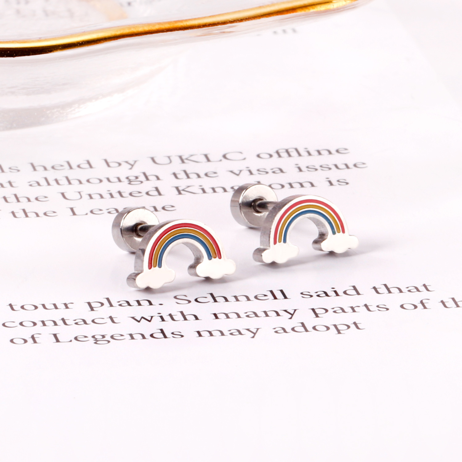 Pendientes LUXUSTEEL con forma de puente de arcoíris para mujeres y niñas, joyería antialérgica de acero inoxidable de Color dorado, BFF