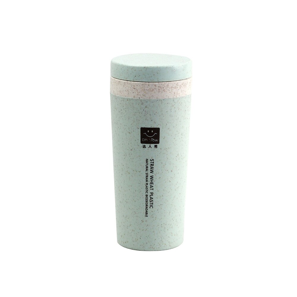 Kök vete halm dubbelisolerad mugg tumlare med lock miljövänlig 16.8 x 7cm resemugg kaffe vinter termoskopp: Grön
