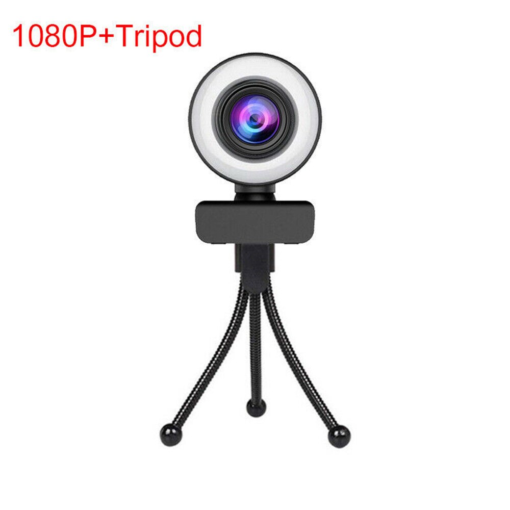 2K HD Webcam with Microphone Tripod Ring Light 1080P Auto Focus USB Web Camera Fill Light for PC Desktop Laptop Live Broadcast: 1080P with tripod