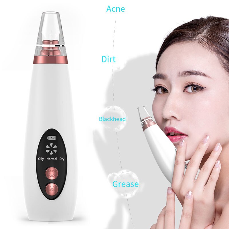 Comedondrukker Vacuüm Elektrische Facial Spa Zwart Hoofd Zuig Pore Cleaner Extractor Tool 6 Vervangbare Zuigkoppen