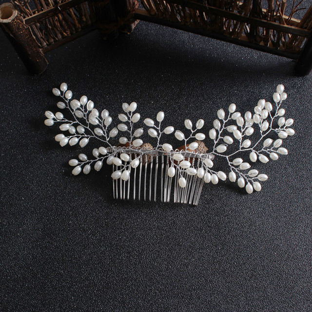 Peigne pour coiffure de mariée, magnifique accessoire de cheveux, à clips, bijoux avec perles, ornements de cheveux: 04-a