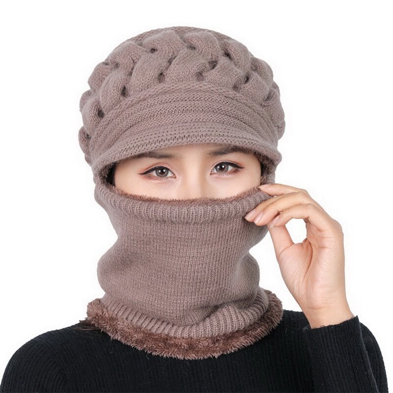 Neck Warmer Winter Hat Knit Cap Scarf Cap Winter Hats For Women Knitted Hat Ladies Beanie Knit Hat Skullies Beanies