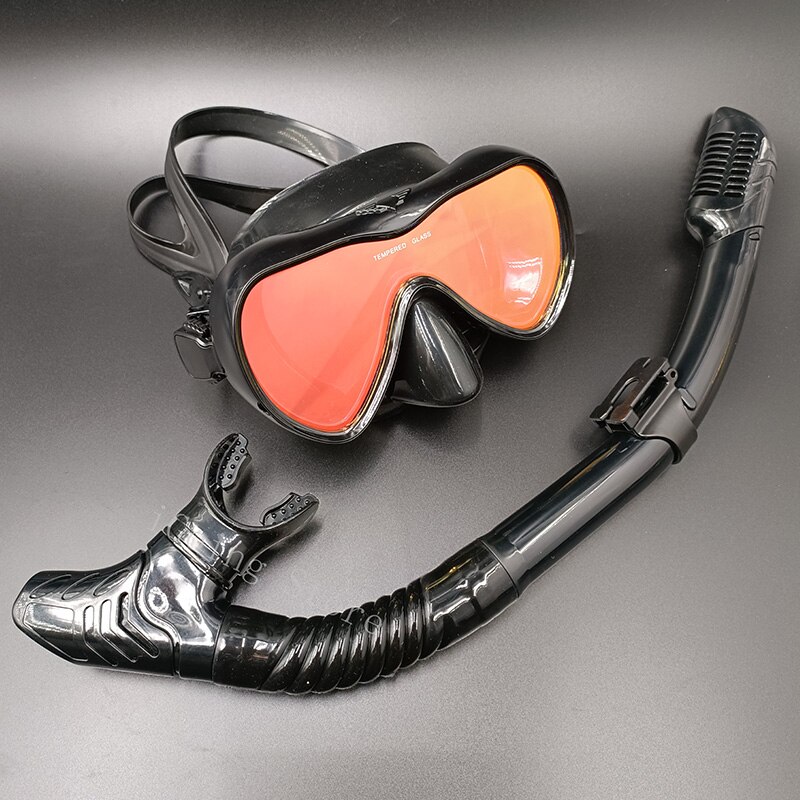 Water Sports Diving Masks Snorkeling Goggles Scuba Diving Equipment Snorkeling Set Tempered Glass Mirror Lens Swimming Mask: Black Set