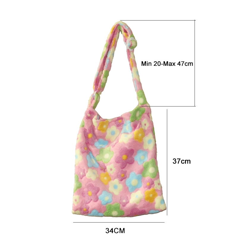 Dame Zachte Bloemen Bakken Fluffy Pluche Messenger Bag Vrouwen Boek Schoudertassen Pretty Winkelen Handtas Verstelbare Tote