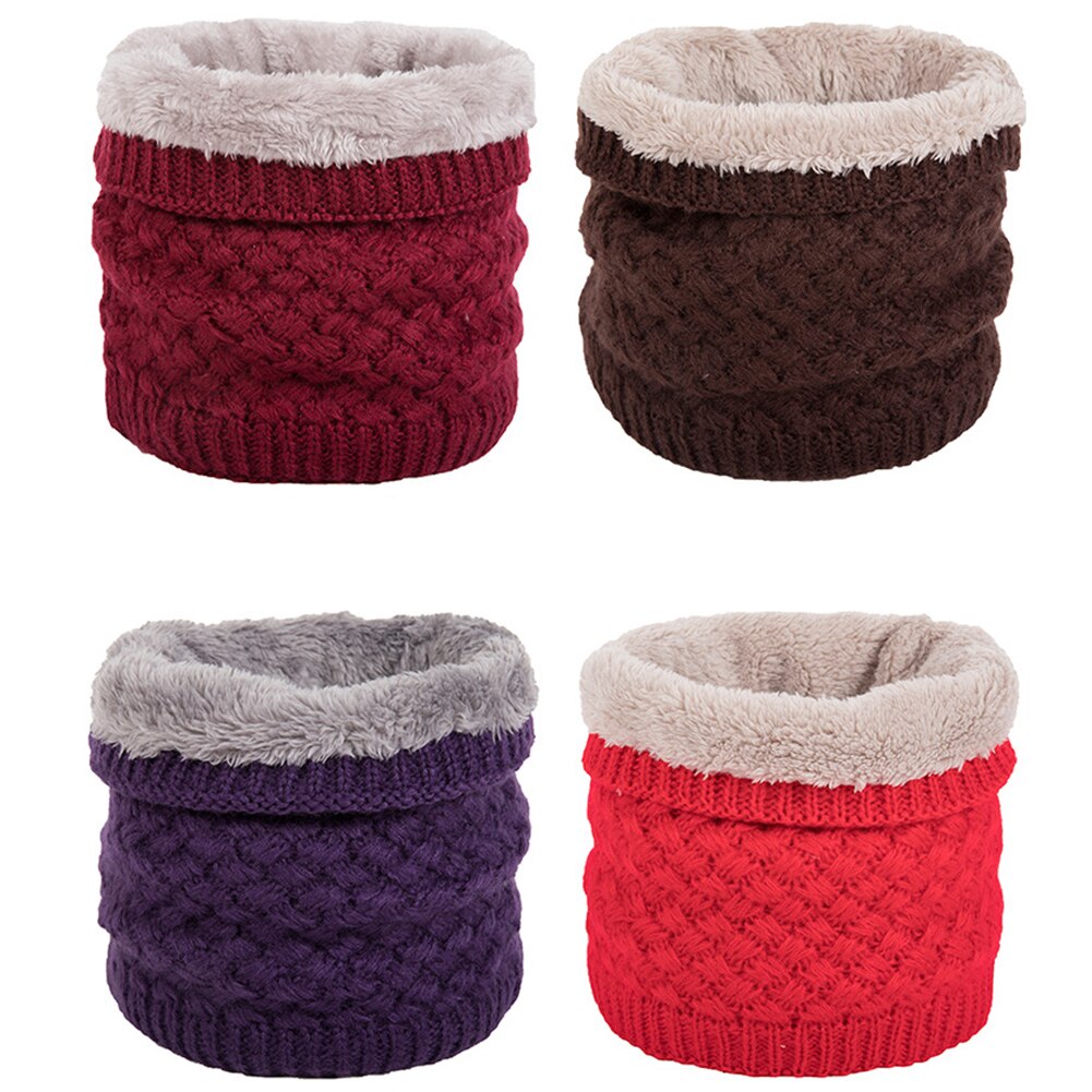 Winter Women Men Solid Color Thickened Fleece Knitted Neckerchief Warm Scarf Warmer Scarf Cotton Shawl Warm Necklaces Scarves