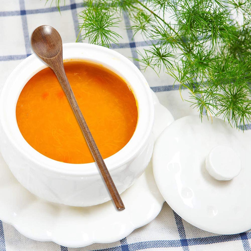 6 Pcs Wooden Spoon,Long Handle Wood Spoons Mixing Stirring Soup Coffee Iced Tea Spoon Used For Kitchen Mixing Cooking