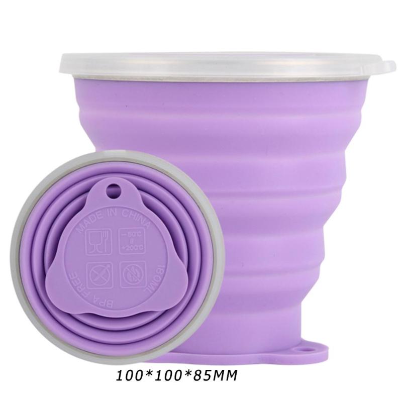 Opvouwbare Siliconen Cups Slijtvaste Intrekbare Siliconen Cup 270Ml Wandelen Picknick Drinken Mok Inklapbare Water Cups: Purple