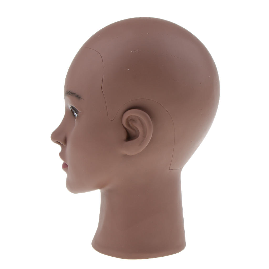 Mannequin Manikin Head - Black Female Bald Training Doll For Wigs Making and Hat Glasses Display