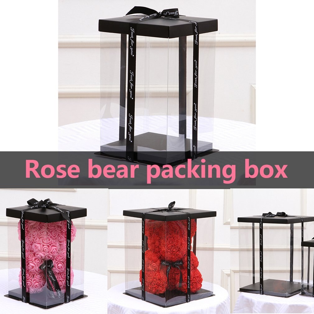 17 x 17 x 29cm gennemsigtig tom kasse til kunstig bamse rose blomsterkasse kvinder plys bjørn kanin