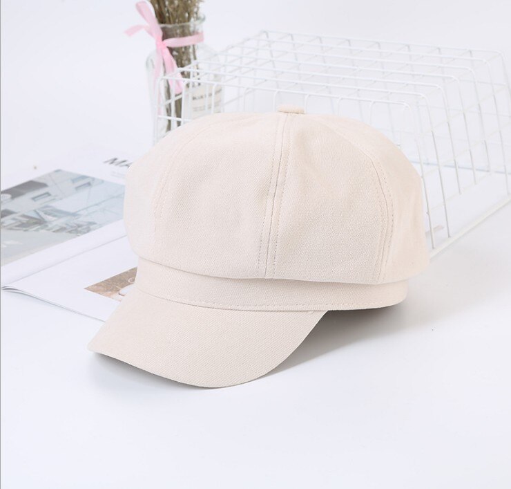 Vrouwen Hoeden Krantenverkoper Kunstenaar Beanie Hoed Vintage Effen Kleur Acht Panel Visor Cabbie Cap Achthoekige Hoeden: WHITE