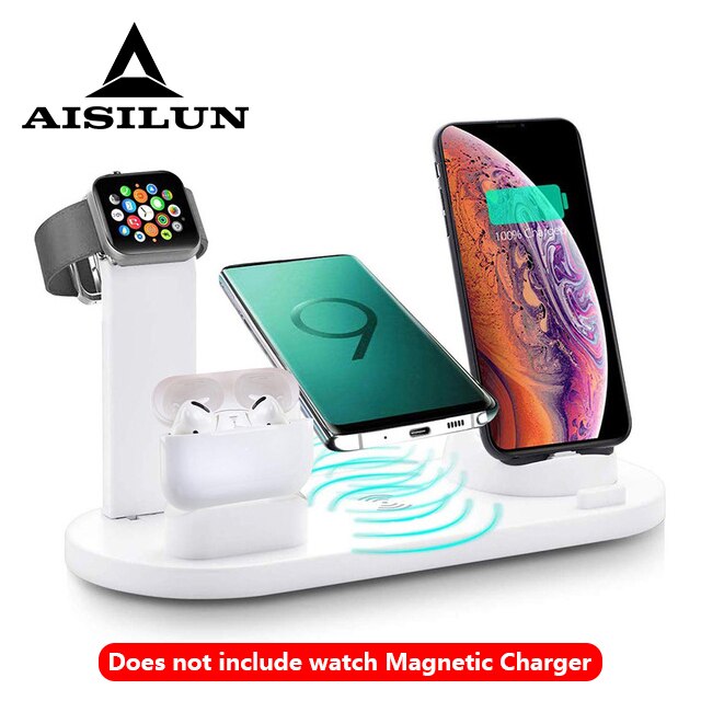 6 in 1 kabellos aufladen Pad Stehen Für Apfel Uhr 5 4 3 2 1 iPhone 11 X XS XR 8 Airpods Profi 10W Qi Schnelle Ladegerät Dock Bahnhof: mit kabellos Weiß