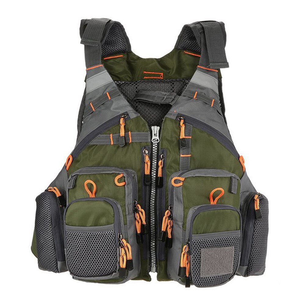fishing multi-pocket safety life vest breathable outdoor sports swimming adjustable vest fishing gear equipment: Green