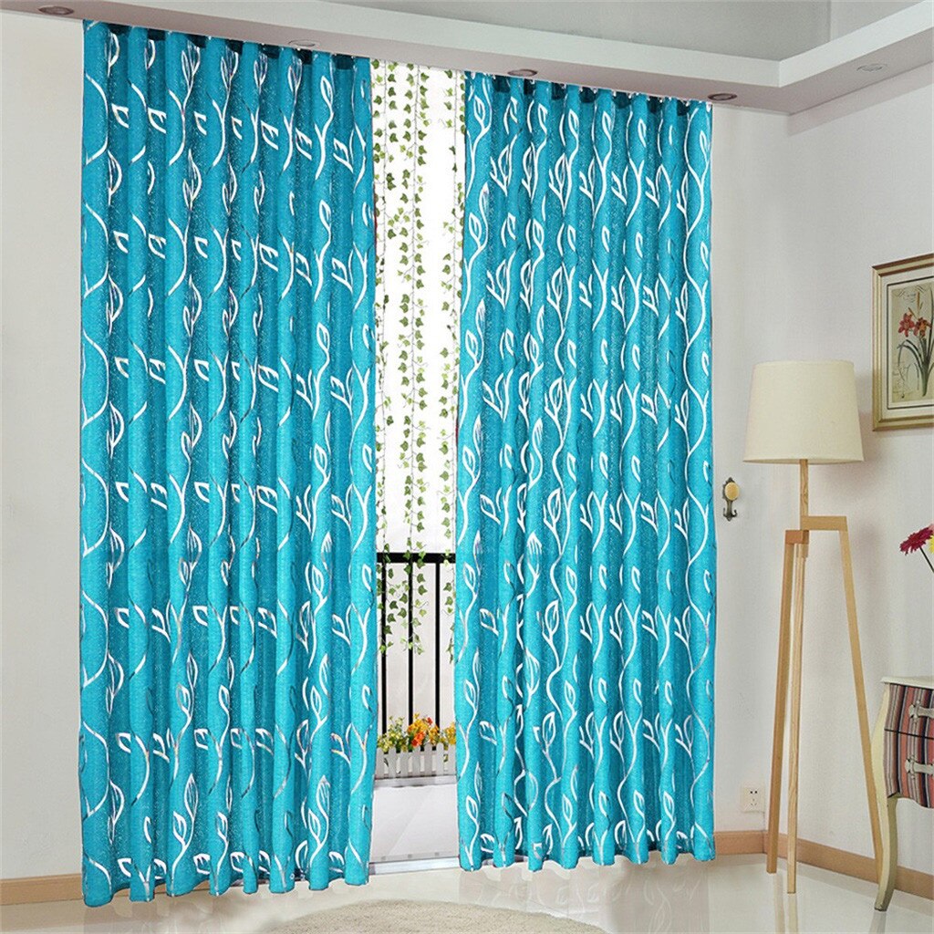 1 Pcs Vines Leaves Tulle Door Window Curtain 100x130cm Drape Panel Sheer Scarf Valances Fly Curtain For Door Beads #LR1: Sky Blue