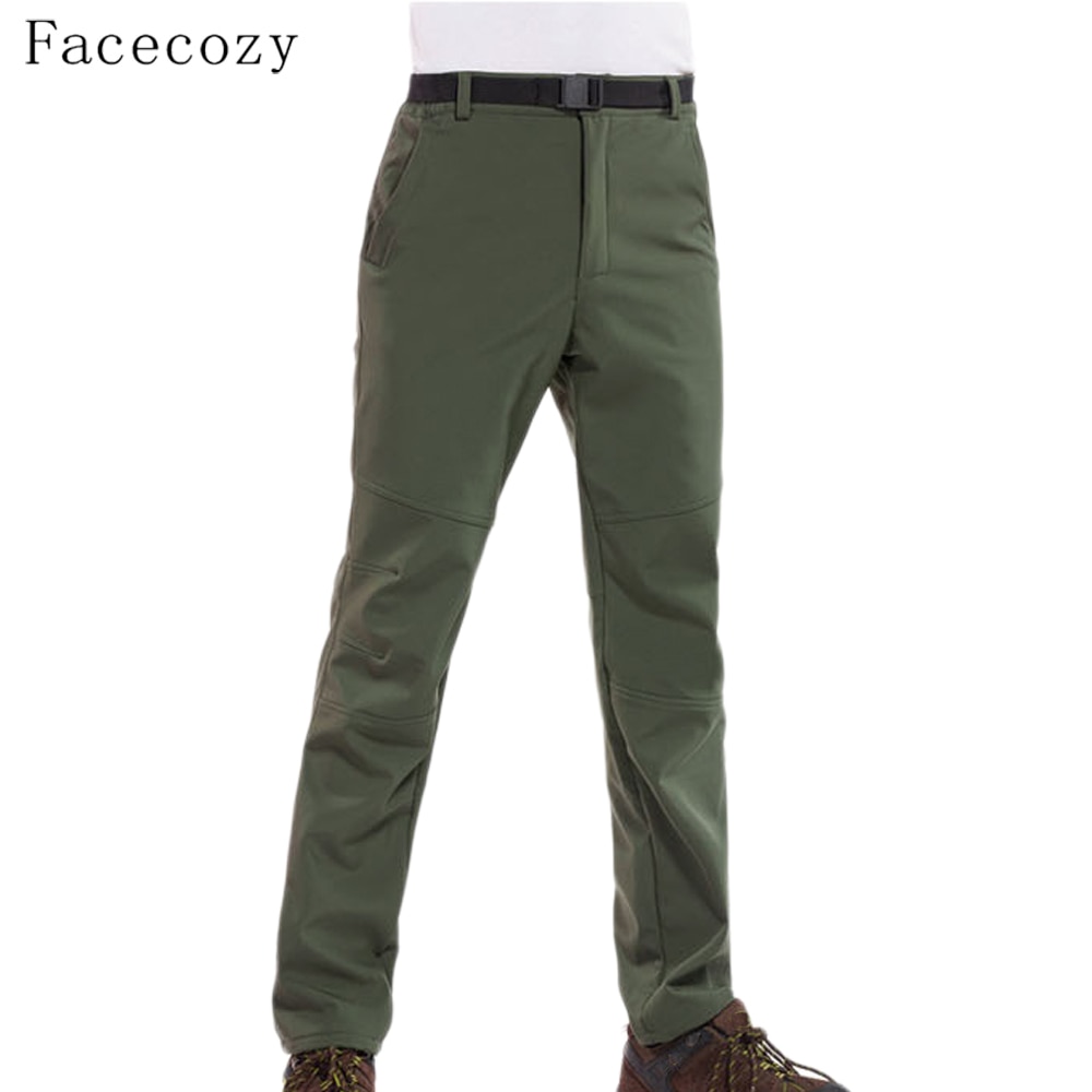 Facecozy Men Fleece Hiking&amp;Camping Pants Female Outdoor Pantolon Fishing softshell Pants Waterproof Trekking Skiing Throuses
