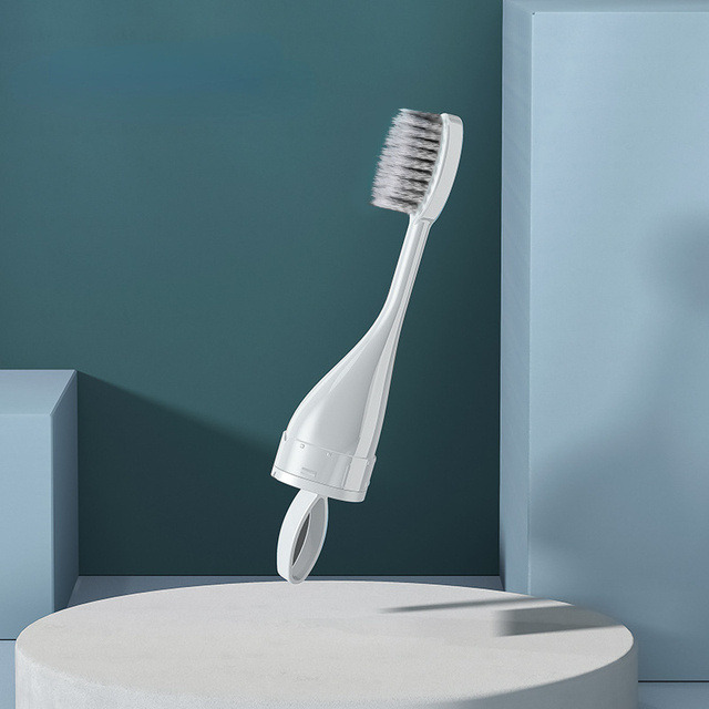 Portátil Folding Travel Toothbrush Set, Ferramentas criativas de limpeza dentária, Pode segurar o creme dental, 1pc: Marrom