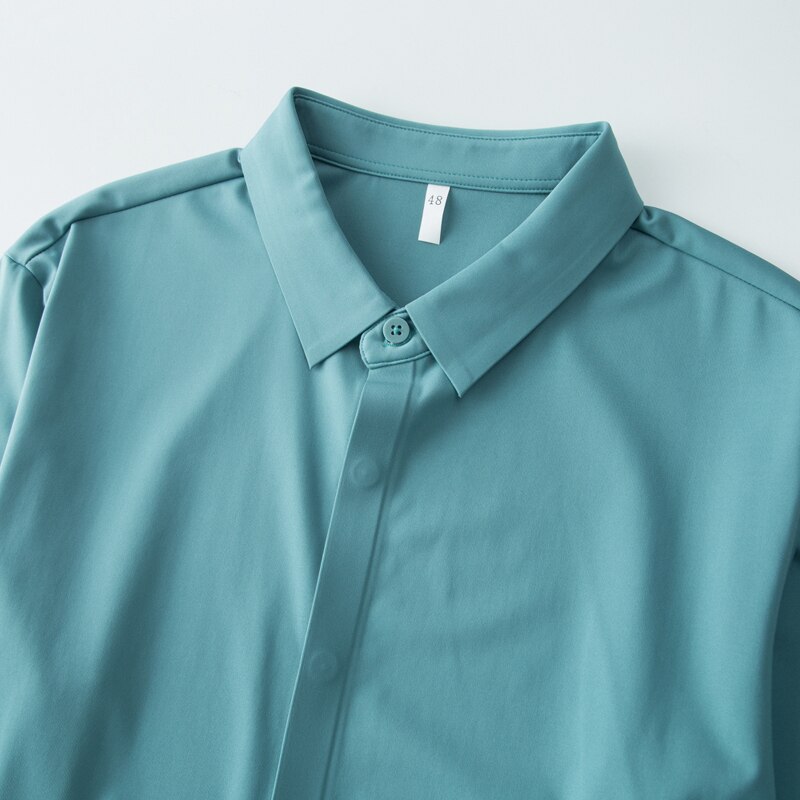 Merkki nylon paita miesten alas kaulus pitkähihainen ohut chemise homme yksivärinen bisnes miesten mekkopaidat plus koko