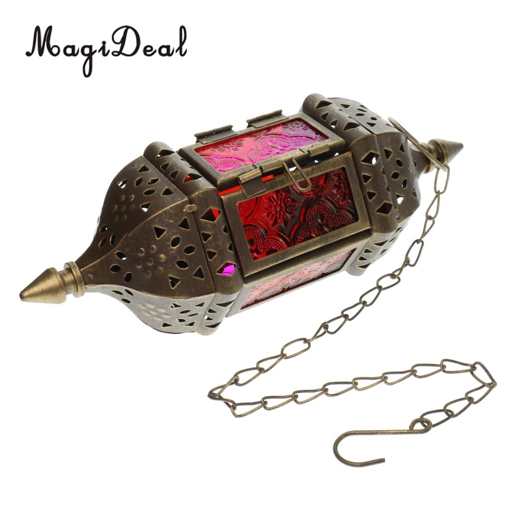 Marokkaanse metalen holle hangende kaarsenhouder, decoratieve kaarslantaarnlamp met 66cm kettingen, voor bruiloftsdecoratie: Bruin