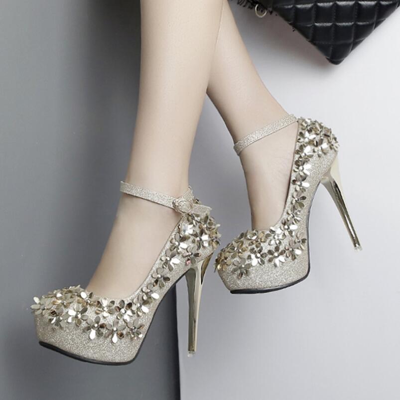 Fijn met puntige hoge hakken pailletten zilveren damesschoenen cinderella schoenen dames pumps teen kristallen bruidsschoenen