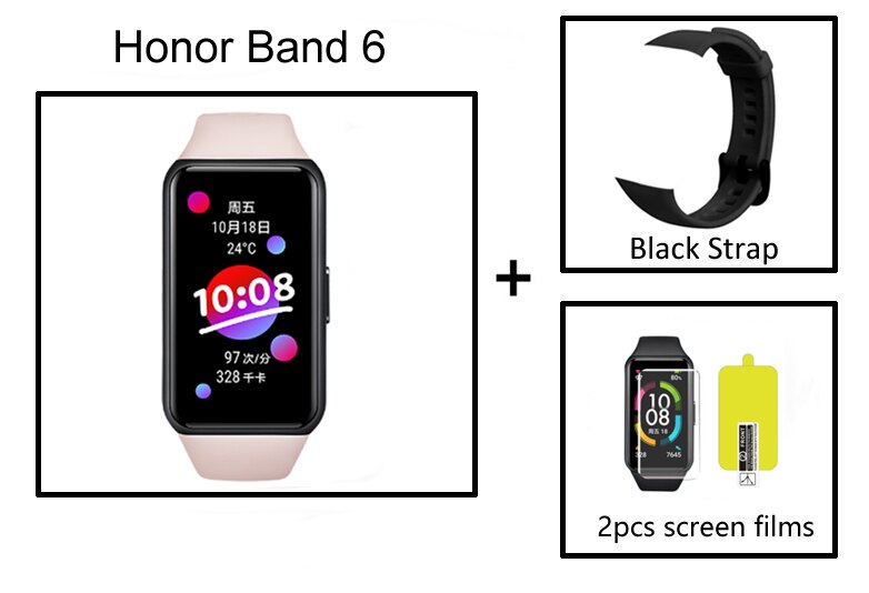 Original Honor Band 6 Smart Bracelet 1.47 Inch Swimming Waterproof Bluetooth Fitness Heart Rate Monitoring Music Calling: Pink and Blackstrap