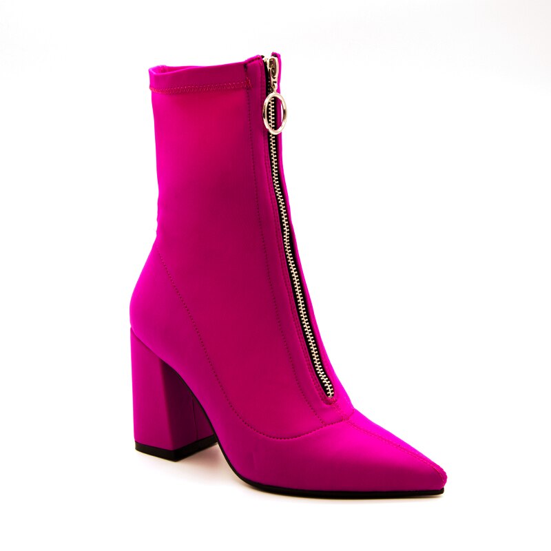 Botas de calcetín de tela elástica con punta en pico para Mujer, botines de tacón alto de aguja con cremallera, Otoño,