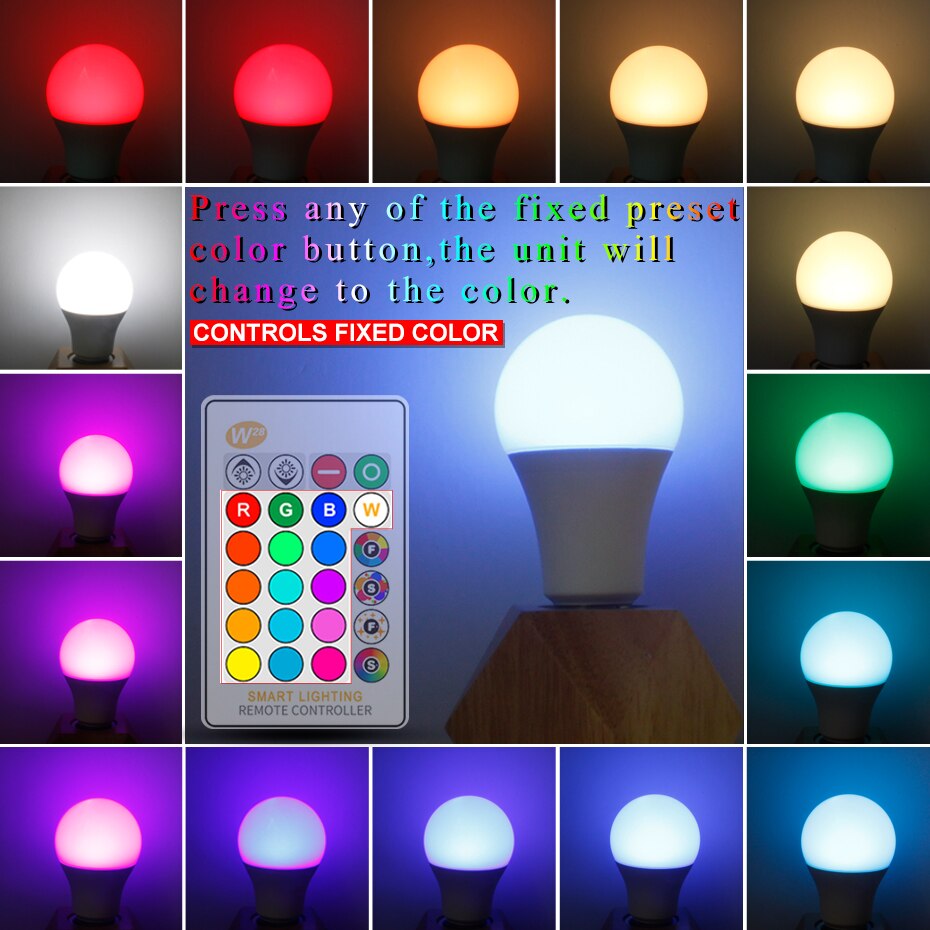 Magic RGB LED Light Bulb AC85-265V Smart Lighting Lamp Color Change Dimmable With IR Remote Controller 5W 10W 15W Smart Bulb
