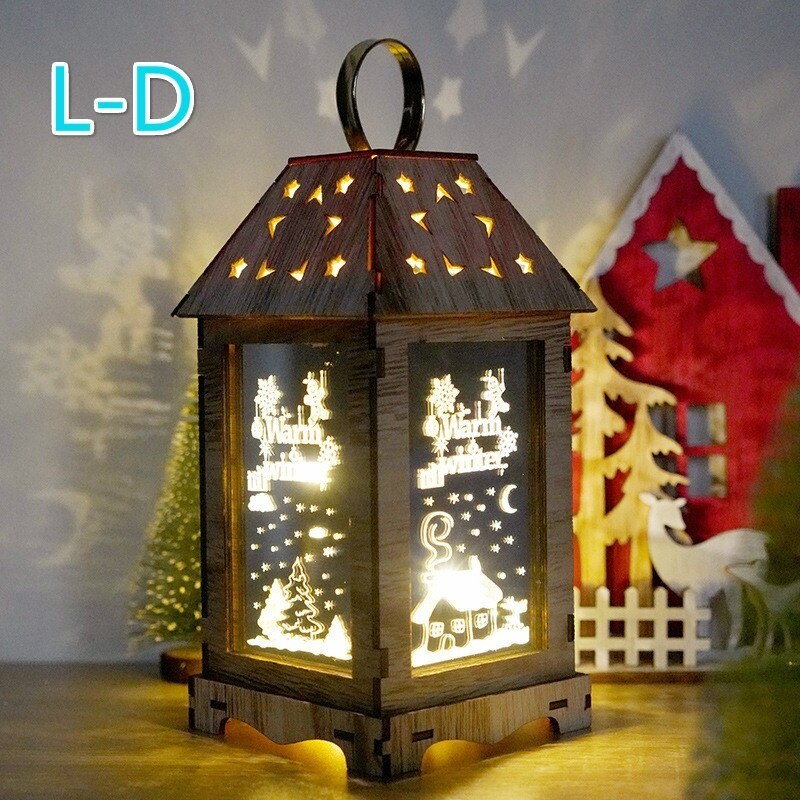 Lichten Houten Kerst Decoratie Wind Lantaarn Led Lichtgevende Creatieve Ornamenten Draagbare Lantaarn: L-D