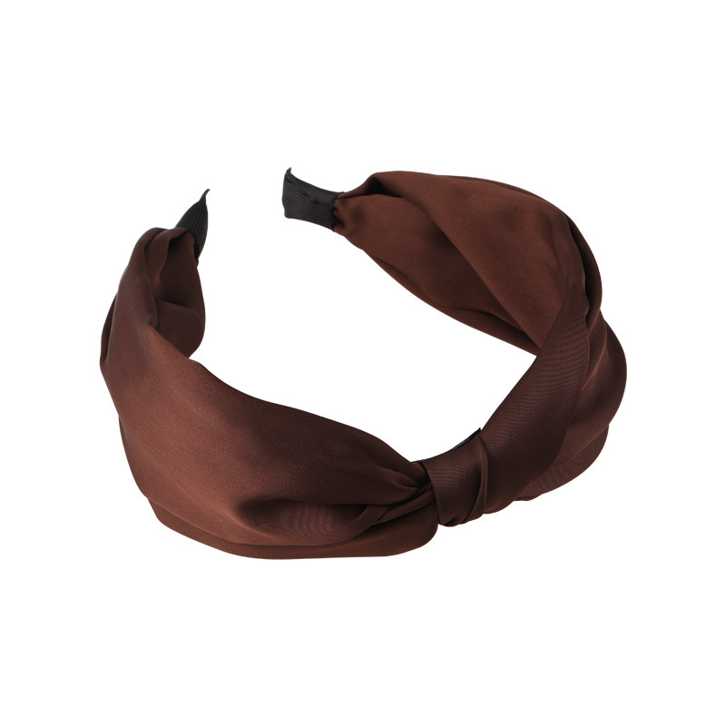 Diademas anudadas de satén de Color café Retro para mujer, diadema con temperamento, aro para el pelo, accesorios para el cabello de femenina