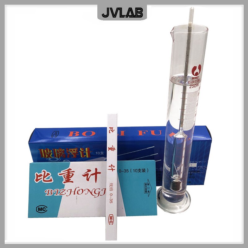 Baume glas float gauge densitometer 0-35 høj præcision saltholdighed hydrometer glas flydende hygrometer længde 205mm 5 stk