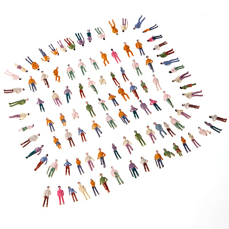 100Pcs Painted Model People OO Scale 1/75 Mix Model People Architecture Train Layout Plastic Train Park Street Passenger People