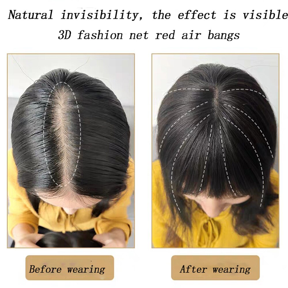Flequillo de aire 3D con dos lados largos para mujer tejido a mano Invisible negro sin costuras marrón Neat Bangs