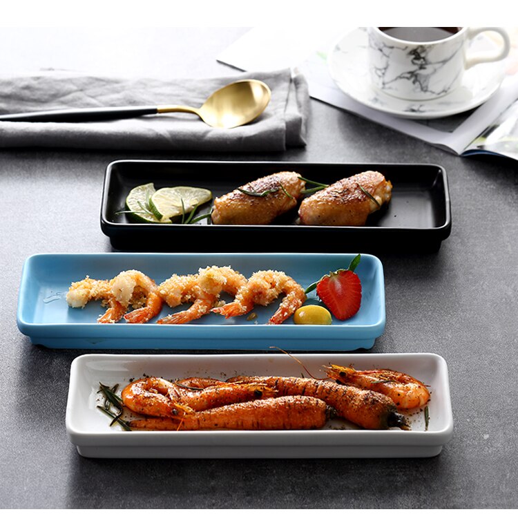 1 pcs Ceramic Porcelain Plate Nordic Style Rectangular Flat Black Western-style Food Snack Butter Plate Tableware Ceramic