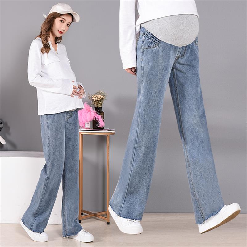 Jeans premaman a gamba larga per donna incinta 2020 pantaloni in Denim gravidanza pantaloni dritti in cotone abbigliamento premaman taglie forti