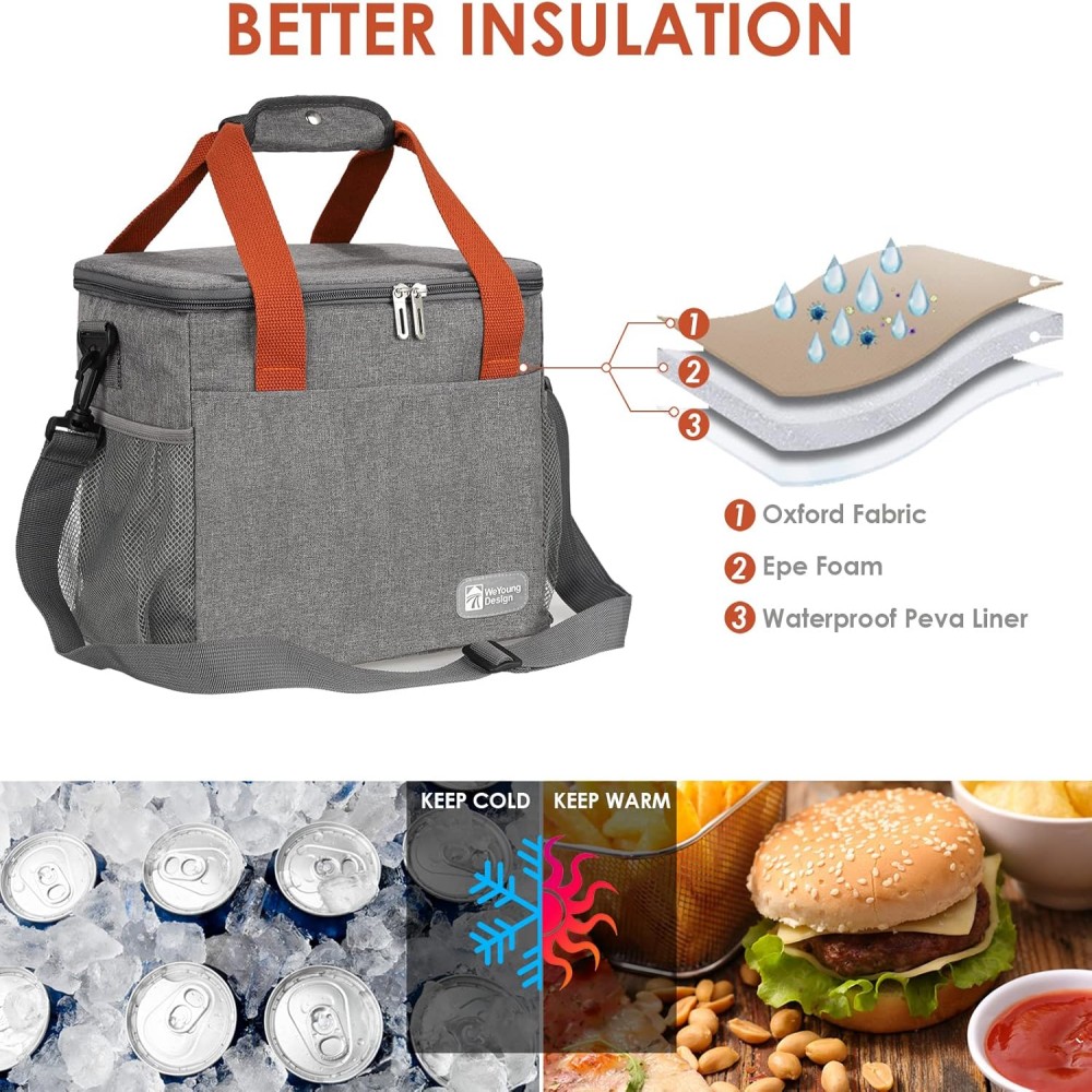 Bolsa de almuerzo para mujer, lonchera aislada, bolsa grande para el almuerzo, soporte para bebidas, organizador de aperitivos térmicos duradero para Picnic, senderismo y playa