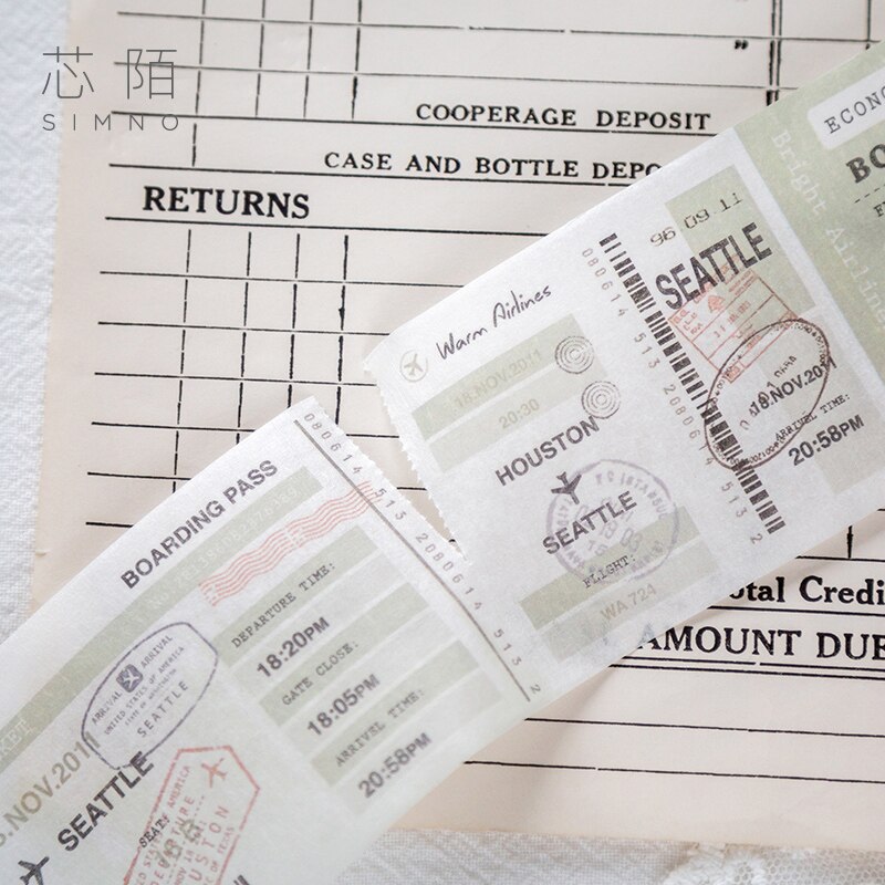 Cinta adhesiva decorativa Retro de la serie Time para viaje, cinta adhesiva para billetes, cinta adhesiva Washi DIY para álbumes de recortes, artículos de papelería con etiquetas