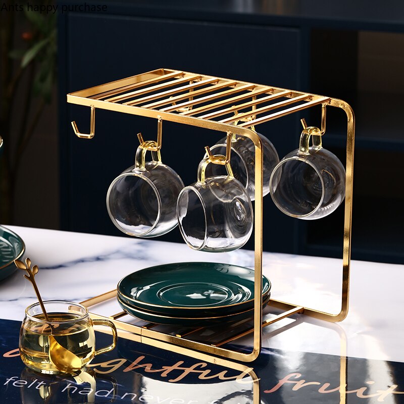 Gold/Dark Brown Metal Cup Holder Home Use Living Room Hanging/U Type Storage Rack Coffee Mug Glass Drain Rack Cup Placement Base