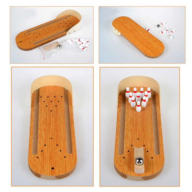 Mini Bowling Game Wooden Mini Bowling Set for Kids Adult Party Fun