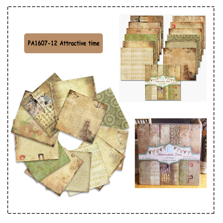 24 ark  of 12 " x12 " vintage tykk kartong scrapbooking bakgrunnspapirpakke