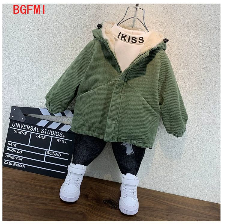 -20 ° Jongens Corduroy Jas Winter Thicken Kinderen Knappe Baby Herfst Winter Mouwen Plus Fleece Jas Kids kleding: green / 130cm