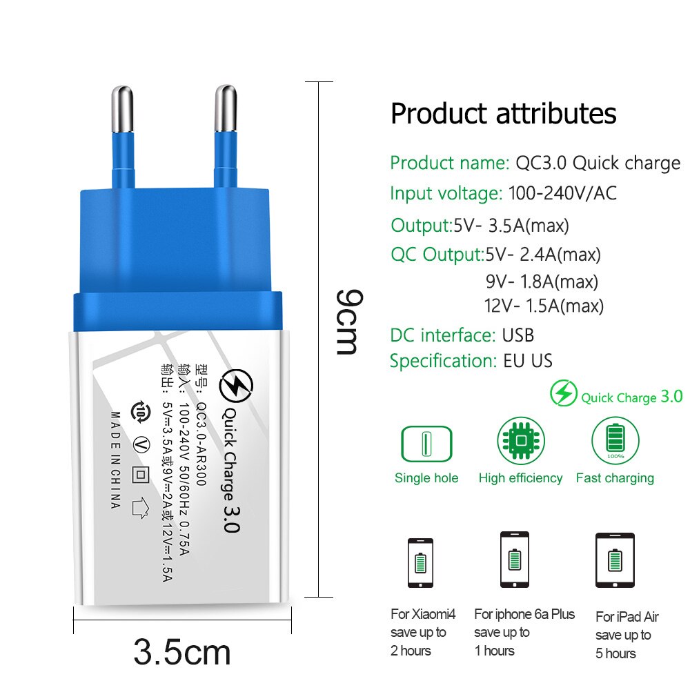 Cargador USB de carga rápida para iPhone 12, Samsung, Huawei, accesorios para teléfono móvil, Cargador USB 3,0 4,0