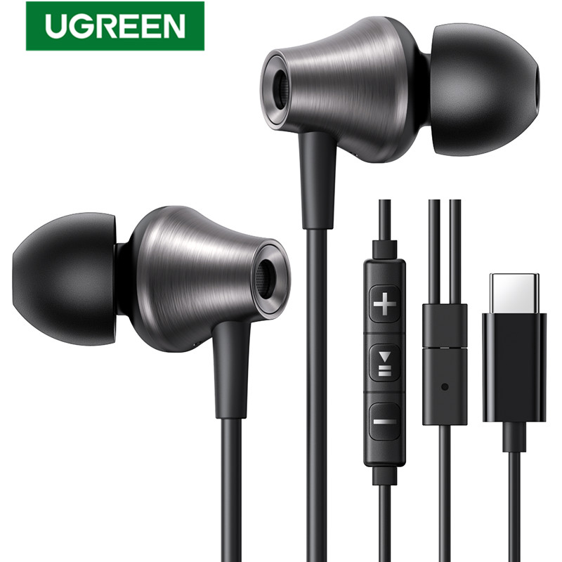 UGREEN Przewodowe słuchawki douszne USB typu C 3,5 mm z mikrofonem, przewodowe słuchawki douszne HiFi stereofoniczny, dla większości z gniazdem 3,5 mm