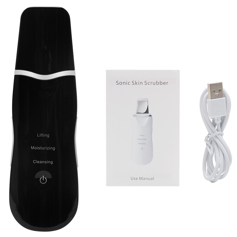 Ultrasonic Skin Scrubber Deep Face Cleaner Cavitation Peeling Shovel Facial Care Pore Lifting Machine: Black No Box