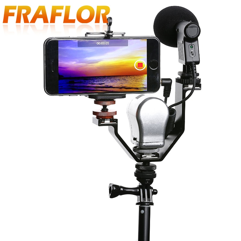 3 In 1 Universele Shoe Mount Bracket Camera V-Vorm Triple Voor Video Flash Lights Microfoons Monitoren camera 'S Camcorders