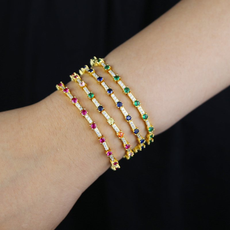 Geometrische CZ Tennisarmbanden voor dames met veelkleurige stenen Verguld met 17 cm ketting Mode Damessieraden Trending