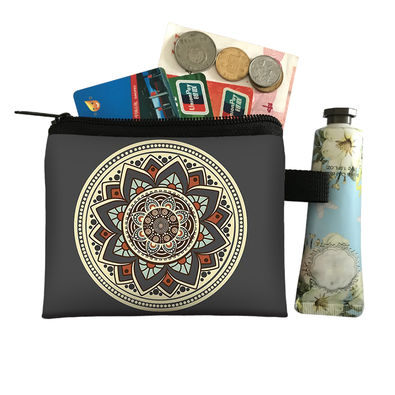 Møntpung dame lille pung dame flerfarvet mønster sød møntpose mandala blomsterprint id kreditkort etui mini møntholder