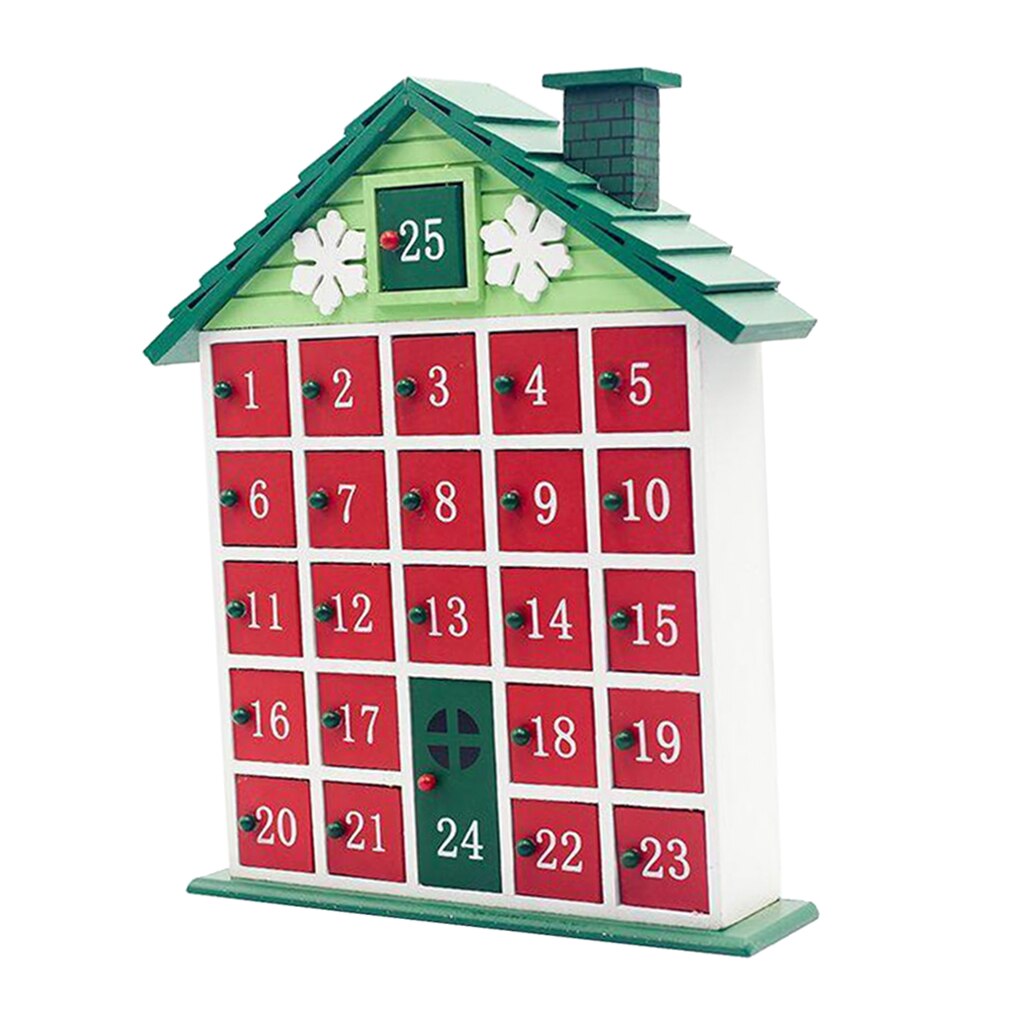 Wooden House Christmas Advent Calendar with 25 Storage Drawers Christmas Calendar for Decoration