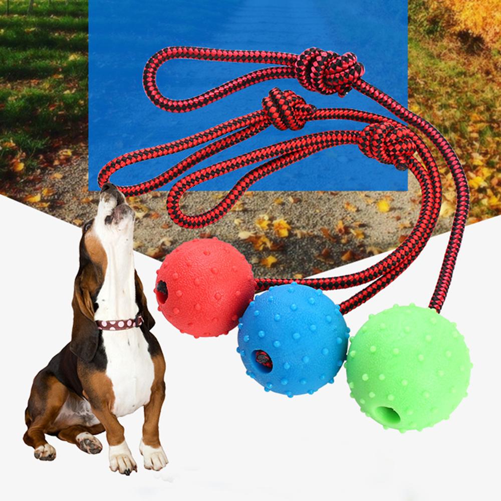 Rubber Ball with Rope Pet Teeth Indestructible Bite Toy Funny Puppy Training Solid Balls Pets Dog Chew Molar Interactive Toys