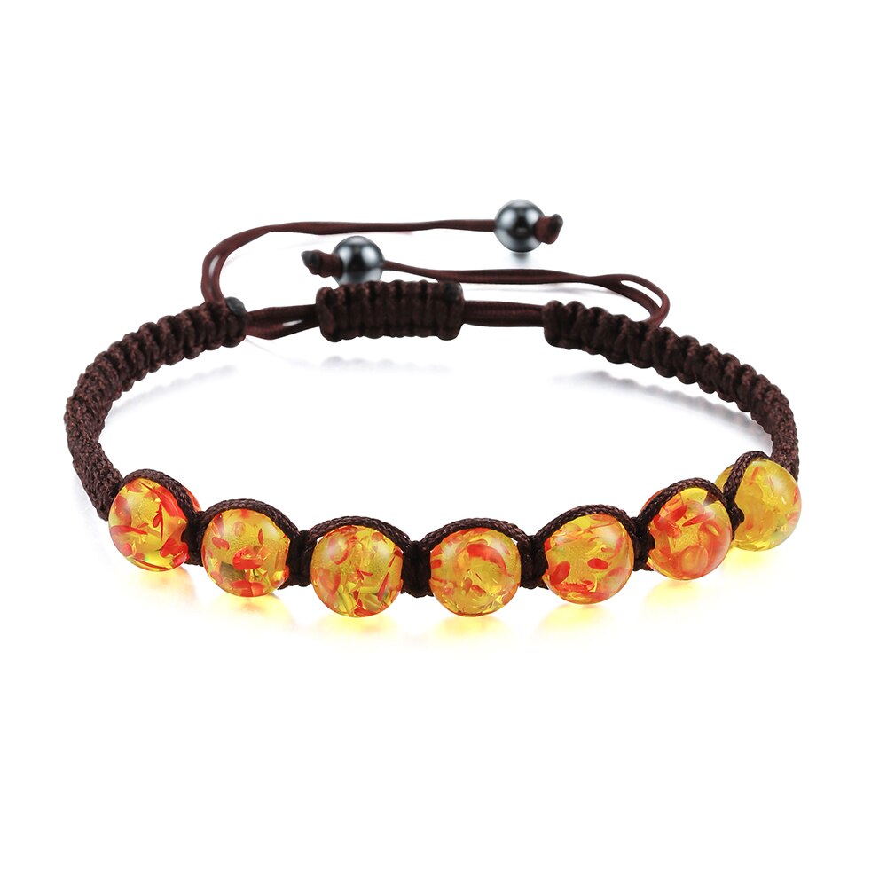 Pulseras trenzadas de 8mm con piedra ámbar Natural tibetana para hombre y mujer, brazaletes hechos a mano, amuleto de Yoga, joyería