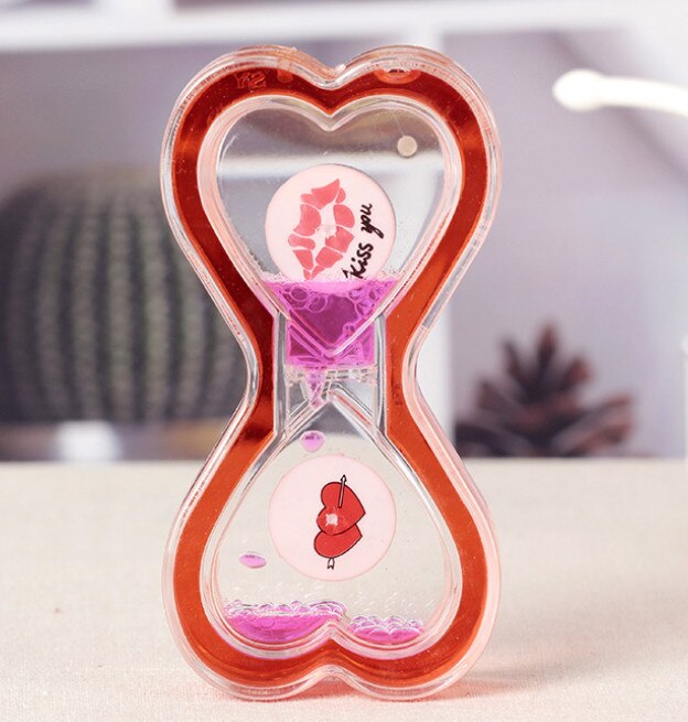 Valentine's Day Double Hourglass Liquid Timer Visual Timer Oil Liquid Motion Hourglass Floating Desk Heart Decoration Acrylic