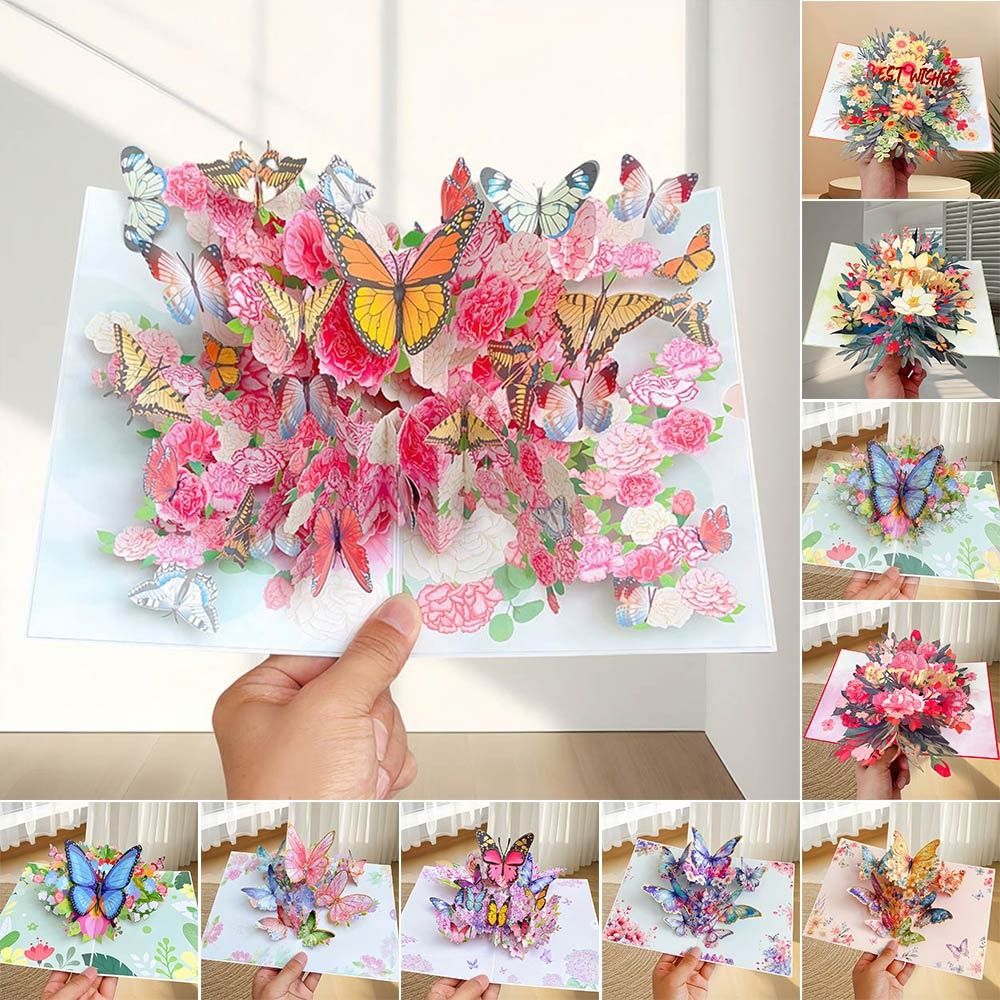 Tarjeta emergente con forma de mariposa en 3D, tarjeta de felicitación con los mejores deseos, para el día de la madre